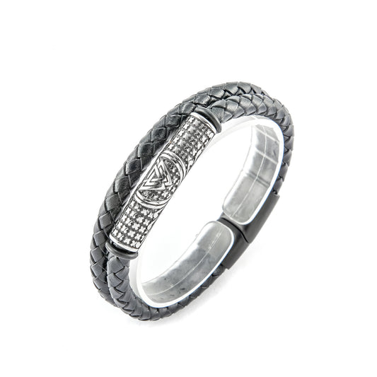 Wikinger Lederarmband - Doppelt Geflochten mit Titanstahl