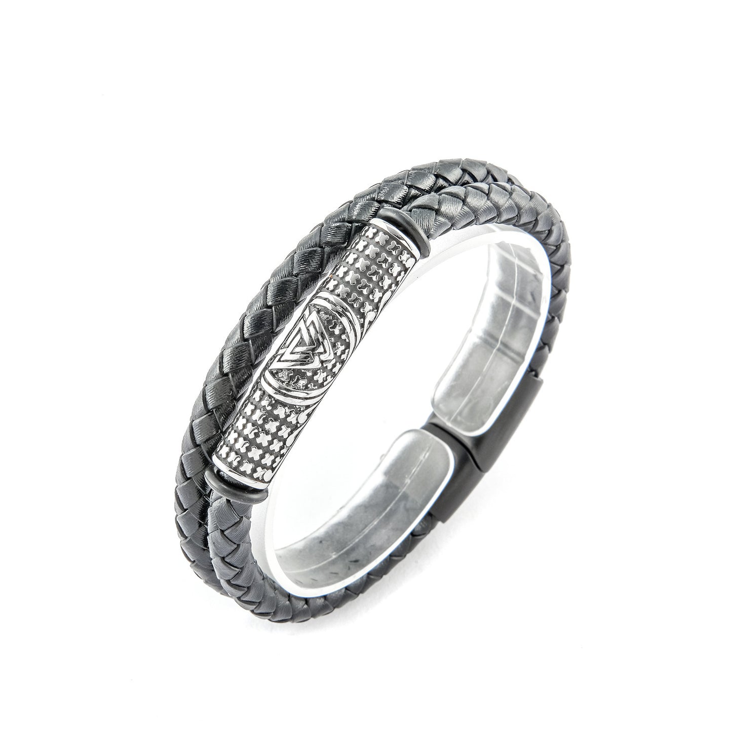 Wikinger Lederarmband - Doppelt Geflochten mit Titanstahl